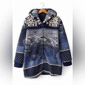 Vintage Northern Reflections Fleece Toggle Jacket Mountains Hooded Men’s M Blue